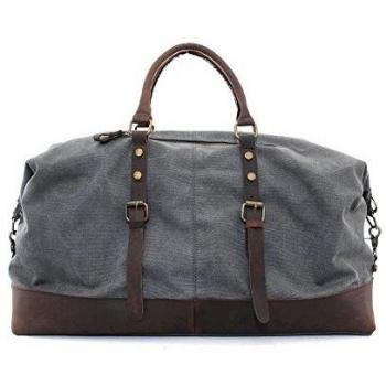 Weimi Retro Mujeres & Hombres lienzo cuero bolsa bolsa de viaje Weekender bolso por la noche, gris