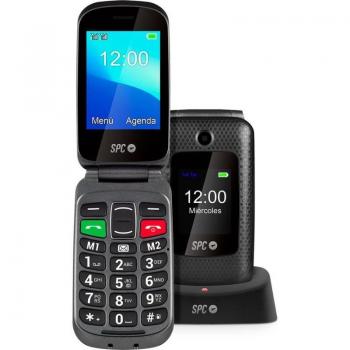 SPC Magnus 2332N Teléfono Móvil para Personas Mayores con Tapa, Dual SIM, Pantalla 2.8, MicroSD, Radio FM, Botón SOS, Base de Carga Dock, Color Negro