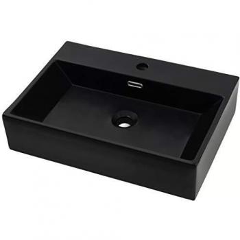vidaXL Lavabo de Cerámica Negro 76x42,5x14,5 cm Lavamanos Lavatorio Grifo Baño