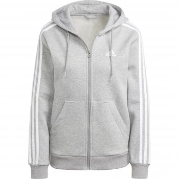 Adidas Women's Essentials 3-Stripes Full-Zip Fleece Hoodie - Size: Extra Small, Color: Medium Grey Heather/White