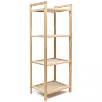 Estantería de Madera Natural de 4 Niveles para Almacenaje y Decoración - Ideal para Salón, Dormitorio y Despacho (Altura 98 cm x Largo 35 cm)