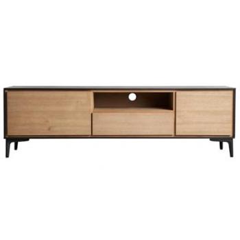 Mueble TV Brussa de Madera DM en Color Negro/Natural y Marrón Claro, Medidas 146x40x44cm