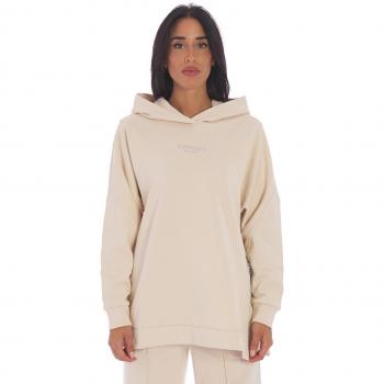 Maxi Twinset Sweatshirt with Side Zippers and Logo, Beige, Relaxed Fit, Size S