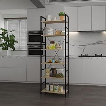 eSituro Estante para Piso Estante de Metal Estante de Cocina Estante de Almacenamiento de Organizador Multifuncional para Libros Plantas con 6 Estantes Metal + MDF 60x28x180CM SSTR0045