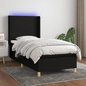 Cama box spring colchón y luces LED tela negro 90x200 cm vidaXL - Negro