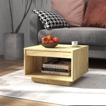Mesa de centro de madera maciza de pino 50x50x33,5 cm en color natural, blanco y marrón miel