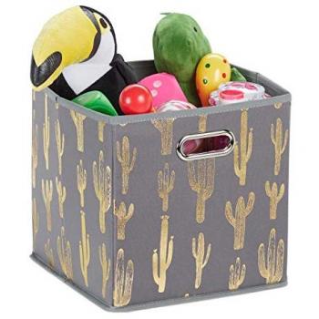 Set de 2 Cajas de Almacenamiento Plegables, Cuadradas, 29 x 28.5 x 28.5 cm, Organizador para Estante con Agujeros para Asir, Diseño de Cactus, Color