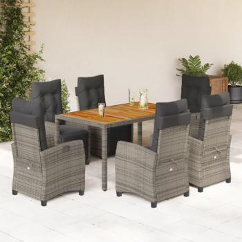 7-Piece Grey Poly Rattan Garden Dining Set with Cushions