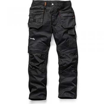 Pantalón de trabajo Scruffs Trade Flex, color negro, talla 44S, pierna 30 plg, material algodón y poliéster