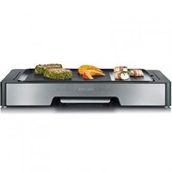 Severin PG 8615 Plancha con Placa de Grill, Negro/Acero Inoxidable - Cepillado, 2400 W - 45 x 27 cm