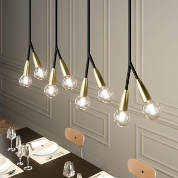 Lámpara colgante Lucande Carlea 8 luces negro-latón, moderna, hecha de metal, para salón y comedor, con 8 llamas E27