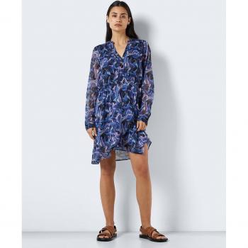 Noisy May - Vestido corto estampado con diseño floral, manga corta, escote redondo y corte ajustado