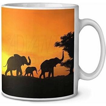 Printed Mugs AE-4MG - Taza, diseño de elefantes y atardecer