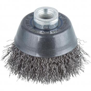 Wolfcraft 2107000 Cepillo de Copa Metálico para Amoladora, Alambre de Acero, Rosca M14, Diámetro 70mm