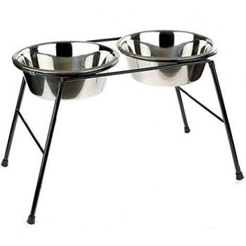 Classic Caldex Comedero Doble Metálico con Base Elevada, Acero Inoxidable, Metal, 1 Unidad