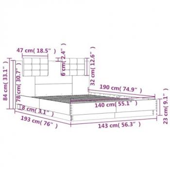 Cama con cabecero de madera de ingeniería marrón roble 140x190 cm