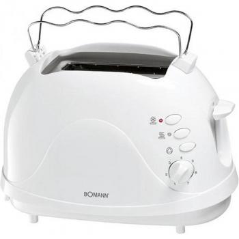Bomann TA 246, Tostador para 2 Rebanadas, Descongelación, Recalentamiento, Botón Parada Automática, 7 Niveles de Tostado, Calienta Panecillos, 700W, Blanco