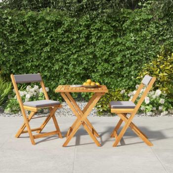 Mesa y sillas plegables para terraza 3 piezas con cojines de madera de acacia