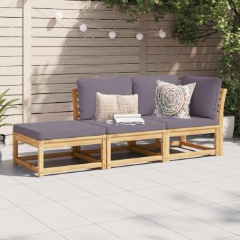 3-Piece Acacia Wood Garden Lounge Set with Cushions