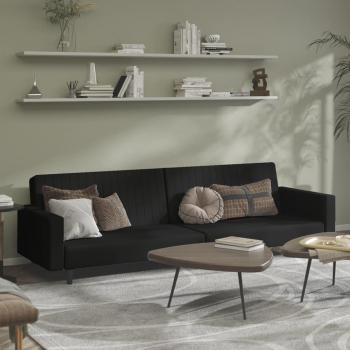 Sofá Cama 2 Plazas Reine Tapizado en Tela con Sistema de Apertura de Libro, Medidas: 220 x 160 cm, Color Terciopelo Negro