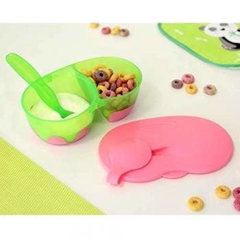 Kiokids 1628 - Tazón con almacenamiento doble con cuchara, unisex, color rosa