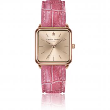 Amelia Parker Gold Plaza Pink Women's Leather Watch