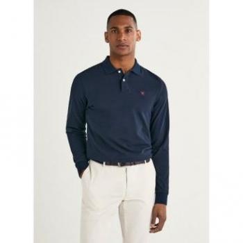 Hackett Polo Slim Fit Logo LS Marino para Hombre HM550887 Manga Larga 100% Algodón Estilo Clásico Azul Marino