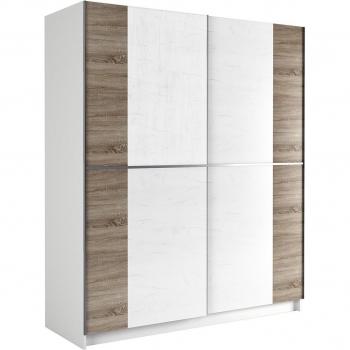 Armario Ropero 2 Puertas Correderas Meka Block - Acabado Blanco/Roble, Dimensiones: 200 cm (alto) x 180 cm (ancho) x 60 cm (fondo)