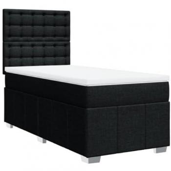 Cama box spring con colchón tela negro 80x200 cm