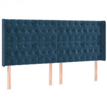 Cabecero con orejas de terciopelo azul oscuro 203x16x118/128 cm