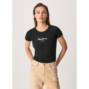 Pepe Jeans New Virginia SS Camiseta Negra para Mujer con Logo Estampado PL505202-999