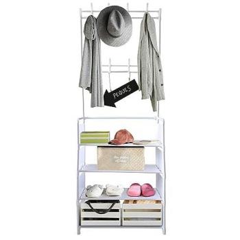 Recibidor Perchero Organizador de Entrada Nyana Home con Zapatero para 12 Pares y 8 Colgadores, Blanco 155x60x29cm