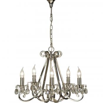 Lámpara colgante de techo Oksana, 5 luces, níquel pulido, colgantes de cristal, E14