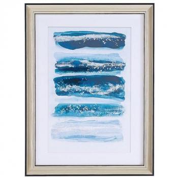 Cuadro Enmarcado Efecto Acuarela Azul con Marco de Latón 30 x 40 cm Glamour Ferate