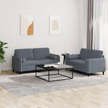 Conjunto de sofá de 2 piezas en terciopelo gris oscuro con almohadas