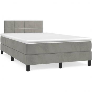 Cama box spring con colchón terciopelo gris claro 120x190 cm