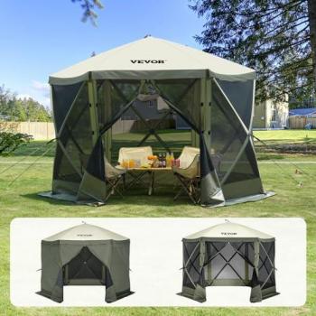 VEVOR 10x10FT 6-Sided Pop-Up Screen Tent with Removable Privacy Cloths and Mesh Windows
