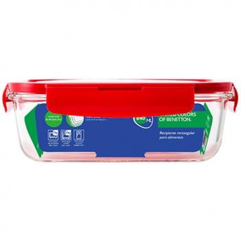 Fiambrera de vidrio borosilicato rectangular 840ml con tapa roja Rainbow