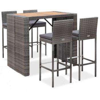 vidaXL 5 Piece Outdoor Bar Set Poly Rattan and Acacia Wood Grey