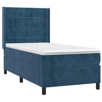 Cama Box Spring con Colchón y LED Azul Oscuro 90x200 cm en Terciopelo