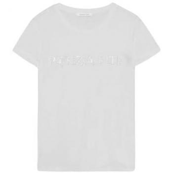 Patrizia Pepe Chic Sparkling Crew Neck Tee - XS, T-Shirt, female, White, Size: XS, Short Sleeve, Crew Neck, Rhinestone Logo T-Shirt in Cotton