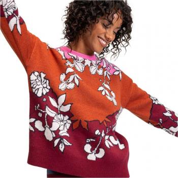 Jersey de mujer Roxy ROWLEY x ROXY, color Burnt Henna con diseño Laurel Floral, talla XS
