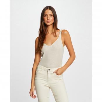 Camiseta Tirantes Morgan 232-Daniel-Marfil para mujer color crudo escote en V hilos metalizados