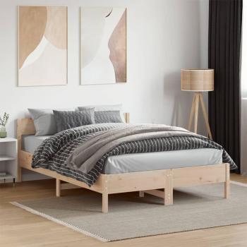 Cama sin colchón 135x190 cm en madera maciza de pino con cabecero, color marrón