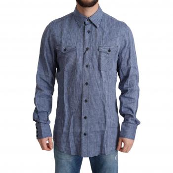 Dolce & Gabbana Blue Stripes Men Casual Button Down Shirt - IT39 | S