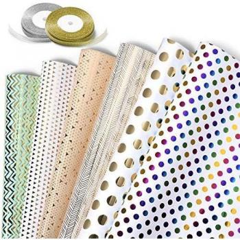Papel de Regalo, GuKKK 6 Hojas Papel Para Envolver Regalos + 2 Rollo de Cinta, Niños Niñas Cumpleaños Papel Regalo, para Cumpleaños, San Valentín, Día De Fiesta, Baby Shower, Navidad