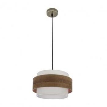 Lámpara Colgante Myriam 1xe27 Cuero y Madera Oscura 40x40 cm - Estilo Moderno