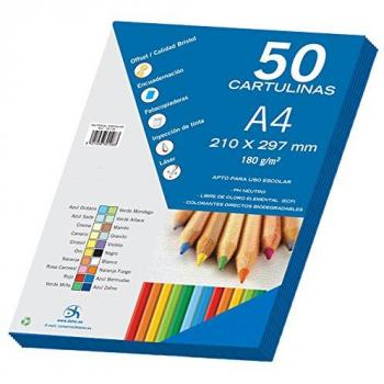 Dohe 30108 - Pack de 50 cartulinas, A4, color azul bermudas