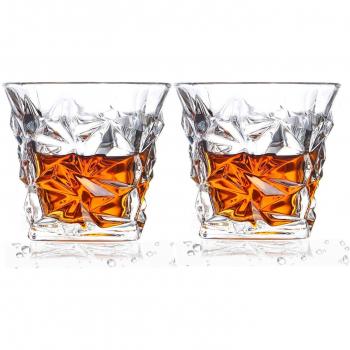Cooko Diamond Vasos de Whisky, Vasos de Cristal sin Plomo, Vasos de Whisky Escocés de 10.6 oz, 2 Copas de Vino
