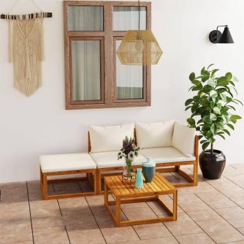 4-Piece Cream Cushioned Garden Lounge Set in Solid Acacia Wood